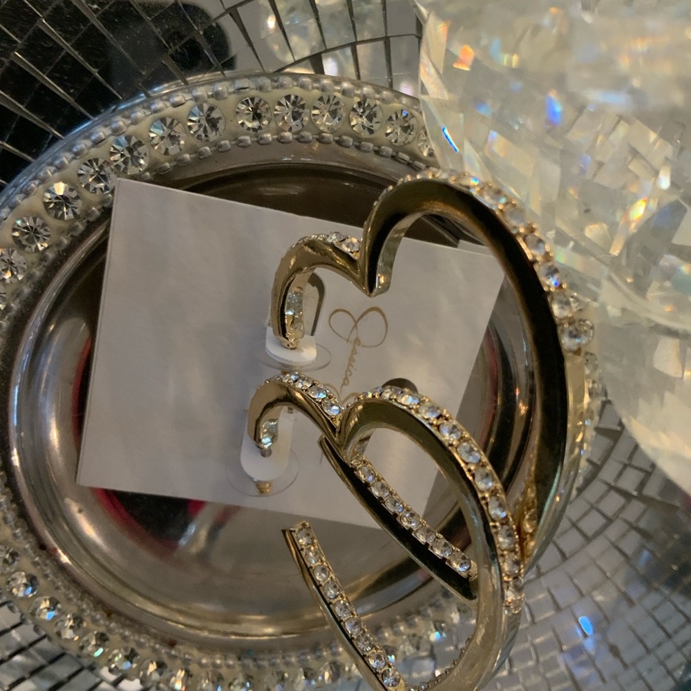 Gold Heart Hoop Earrings with Crystal Pavé heart shaped shaped